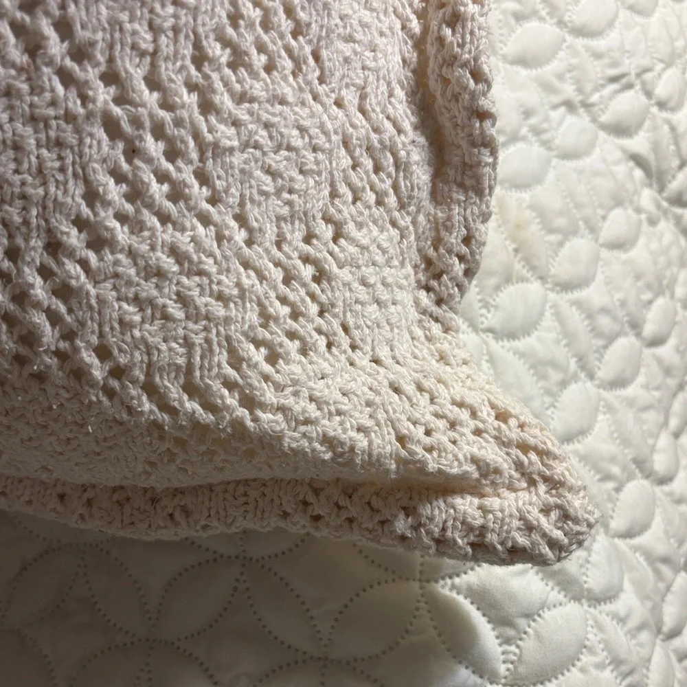Floppy Comfy Cream Cotton Crocheted Accent Pillow